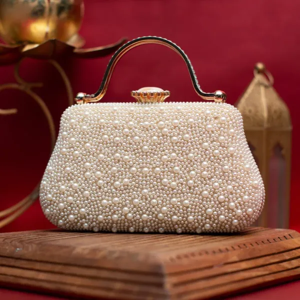 House_Of_Ilahi_White_Pearl_Beaded_Party_Clutch
