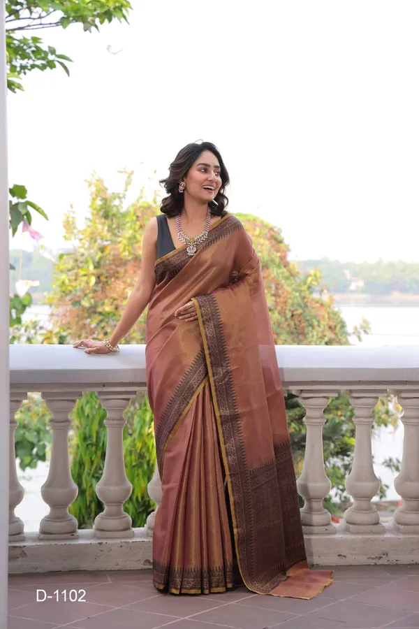 Brown_Linen_Woven_Border_Saree_With_Blouse_Piece_For_Women