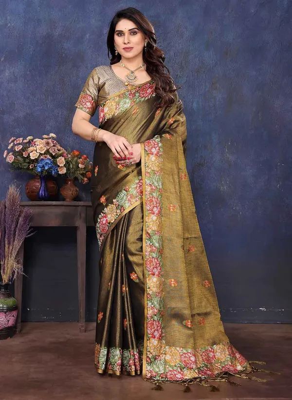 Mehndi_Green_Silk_Embroidered_Floral_Saree_With_Blouse_Piece_For_Women