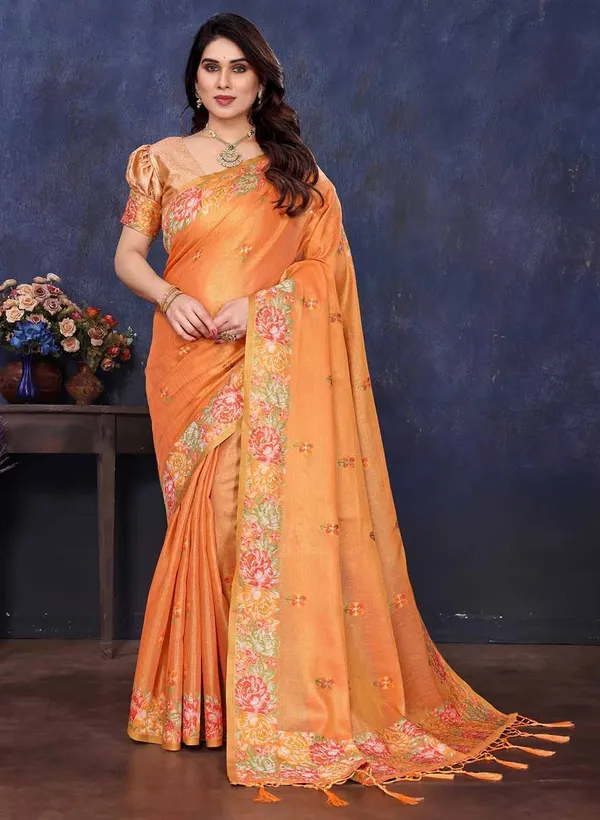 Orange_Silk_Embroidered_Floral_Saree_With_Blouse_Piece_For_Women
