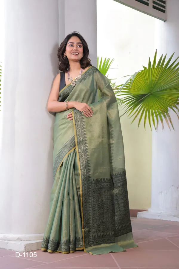 Green_Linen_Woven_Border_Saree_With_Blouse_Piece_For_Women