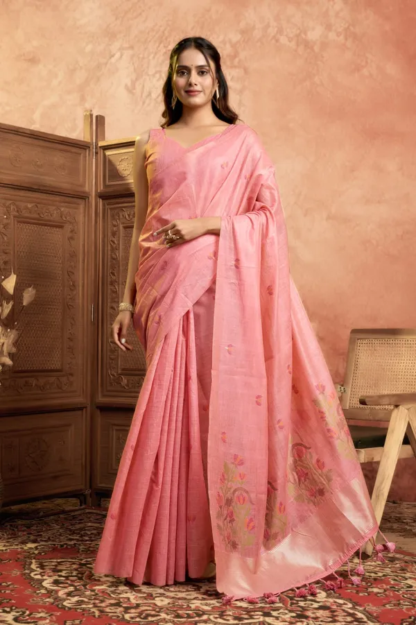 Pink_Silk_Zari_Work_Saree_With_Blouse_Piece_For_Women
