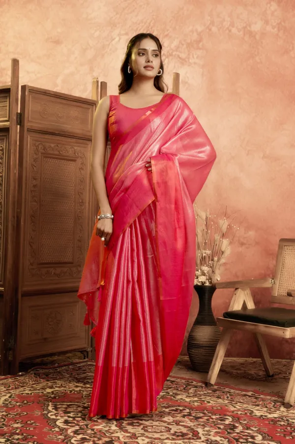 Dark_Pink_Silk_Blouse_Piece_Saree_With_Blouse_Piece_For_Women
