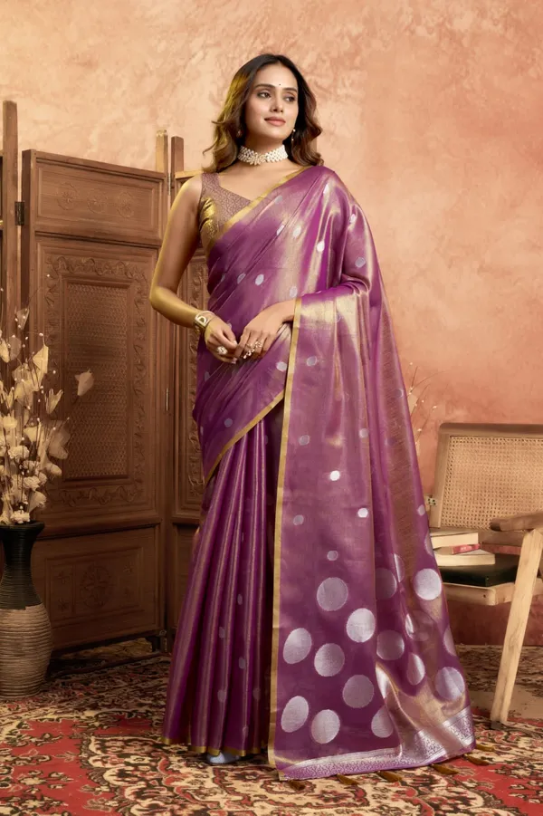 Purple_Banarasi_Silk_Silver_Zari_Buti_Work_Saree_With_Blouse_Piece_For_Women