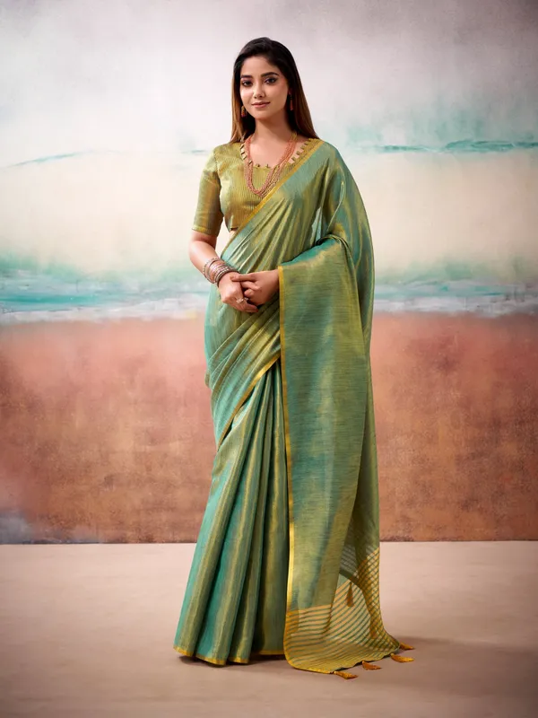 Green_Silk_Golden_Border_Saree_With_Blouse_Piece_For_Women