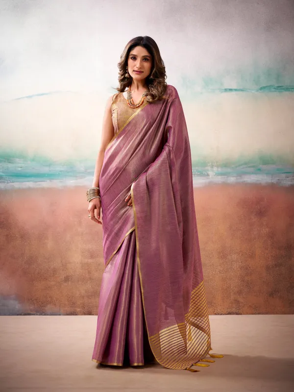 Violet_Silk_Golden_Border_Saree_With_Blouse_Piece_For_Women