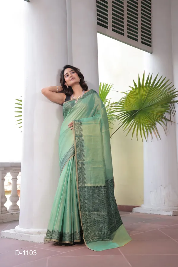 Green_Linen_Woven_Border_Saree_With_Blouse_Piece_For_Women