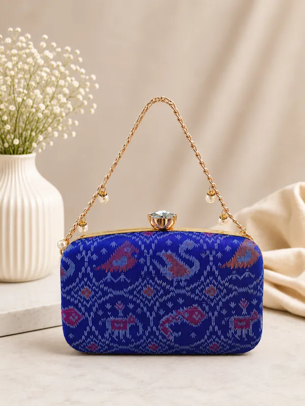 Premium_Blue_Patola_Fabric_Clutch