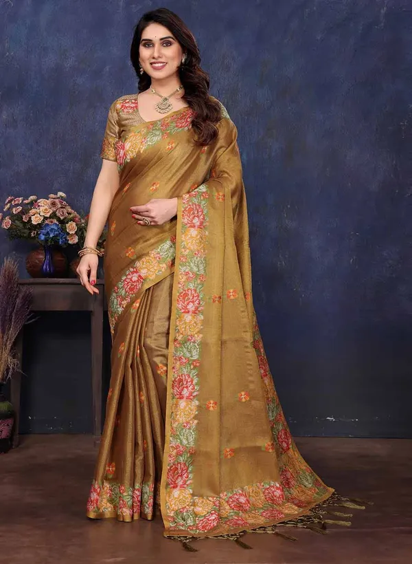Brown_Silk_Embroidered_Floral_Saree_With_Blouse_Piece_For_Women