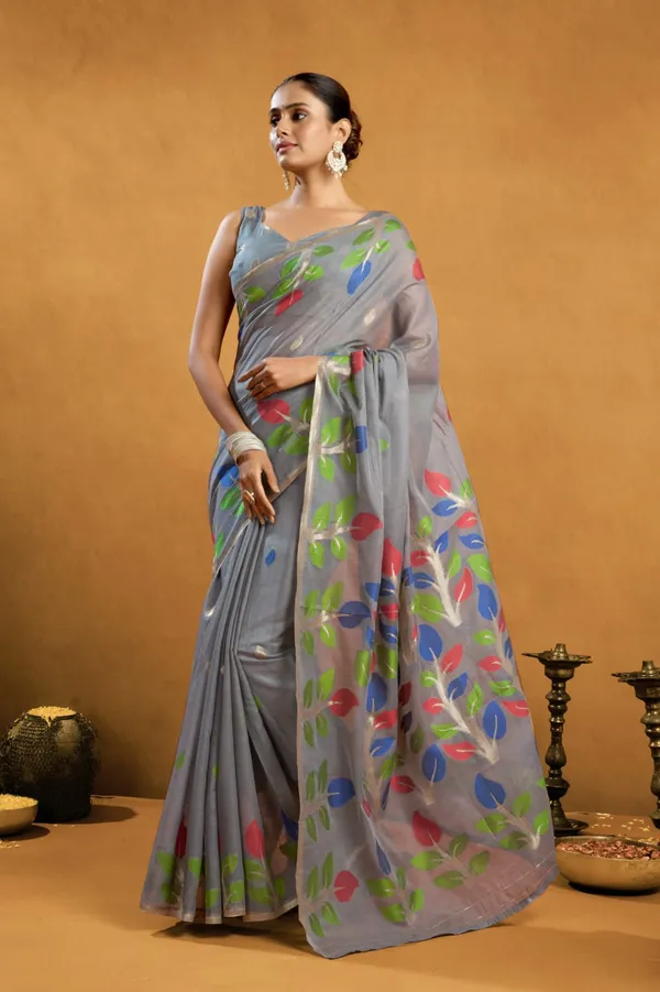 Violet_Chiffon_Floral_Print_Saree_With_Blouse_Piece_For_Women
