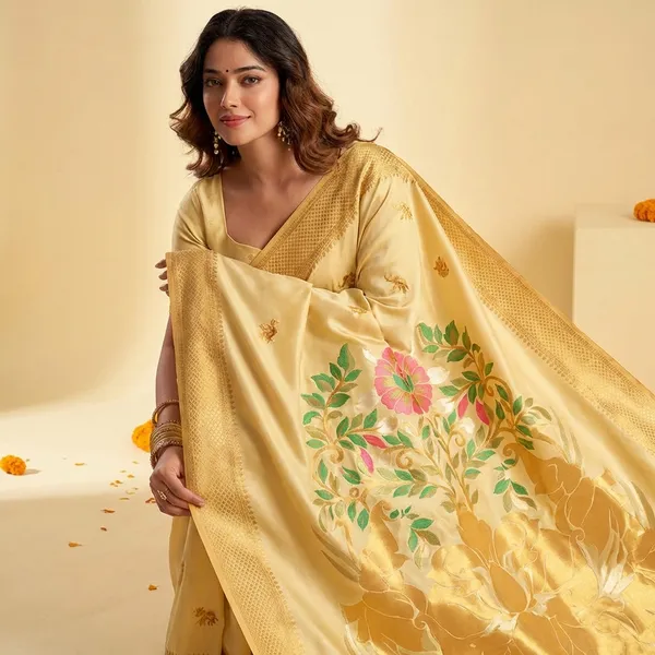 Creamish_Banarasi_Silk_Zari_Border_And_Woven_Motifs_Saree_With_Blouse_Piece_For_Women