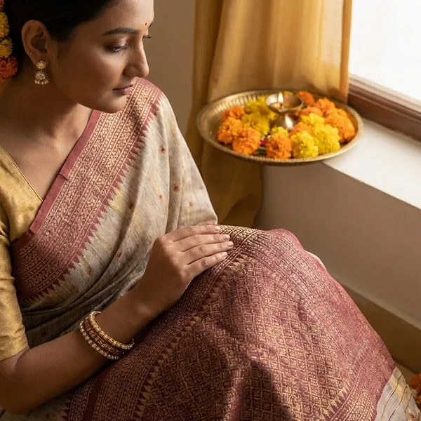 Brown_Silk_Woven_Border_And_Pallu_Saree_With_Blouse_Piece_For_Women