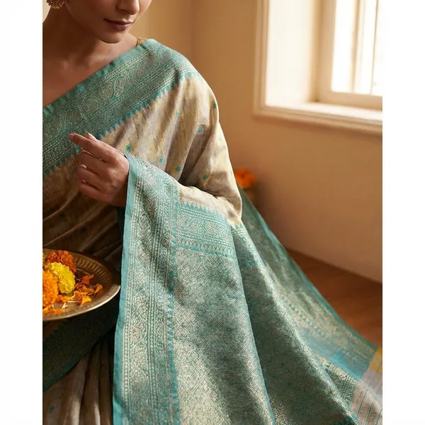 Green_Silk_Woven_Border_And_Pallu_Saree_With_Blouse_Piece_For_Women
