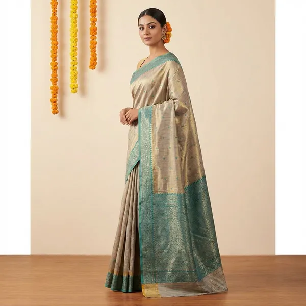Green_Silk_Woven_Border_And_Pallu_Saree_With_Blouse_Piece_For_Women