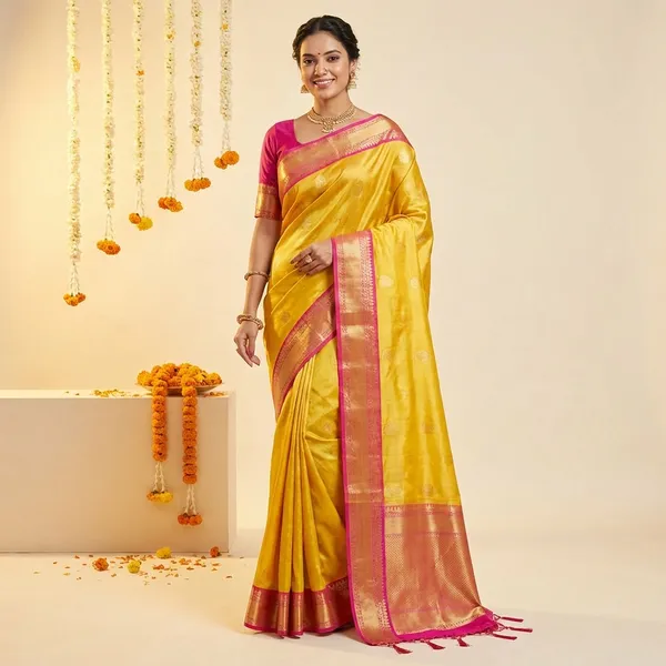 Golden_Silk_Paithani_Border_And_Woven_Peacock_Motifs_Saree_With_Blouse_Piece_For_Women