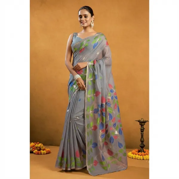 Violet_Chiffon_Floral_Print_Saree_With_Blouse_Piece_For_Women