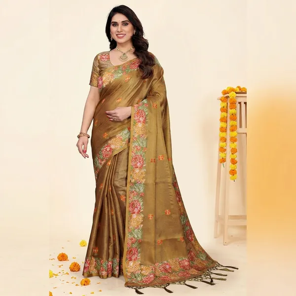 Brown_Silk_Embroidered_Floral_Saree_With_Blouse_Piece_For_Women