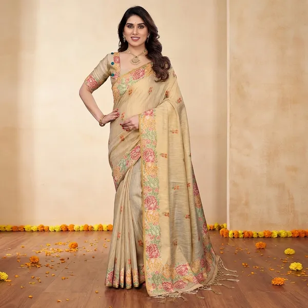 Light_Yellow_Silk_Embroidered_Floral_Saree_With_Blouse_Piece_For_Women