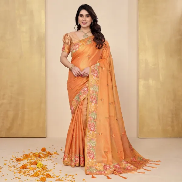 Orange_Silk_Embroidered_Floral_Saree_With_Blouse_Piece_For_Women