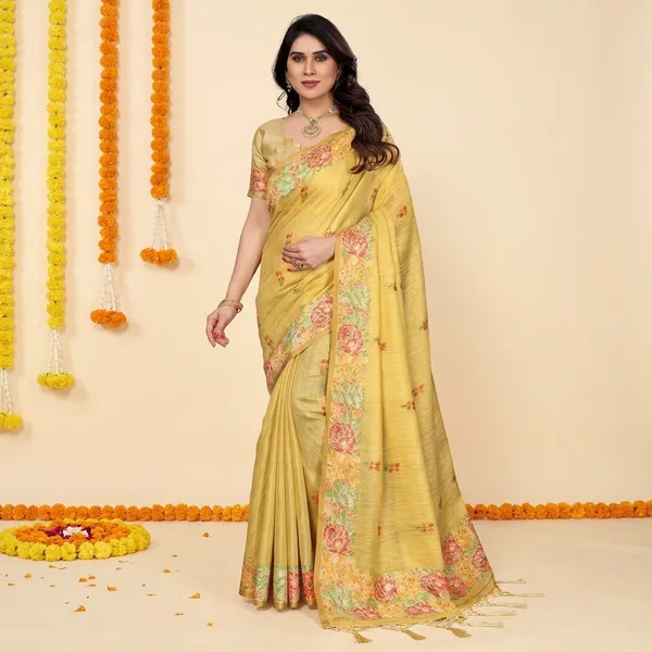Yellow_Silk_Embroidered_Floral_Saree_With_Blouse_Piece_For_Women
