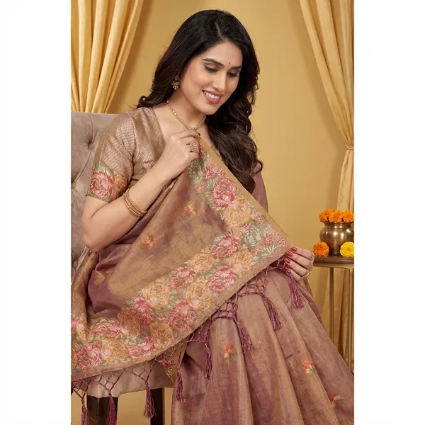 Brown_Silk_Embroidered_Floral_Saree_With_Blouse_Piece_For_Women