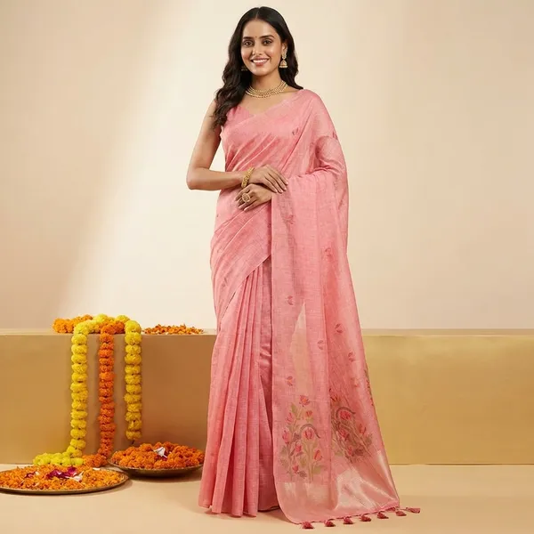 Pink_Silk_Zari_Work_Saree_With_Blouse_Piece_For_Women