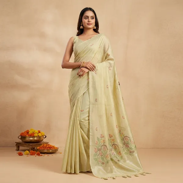Light_Yellow_Silk_Zari_Work_Saree_With_Blouse_Piece_For_Women