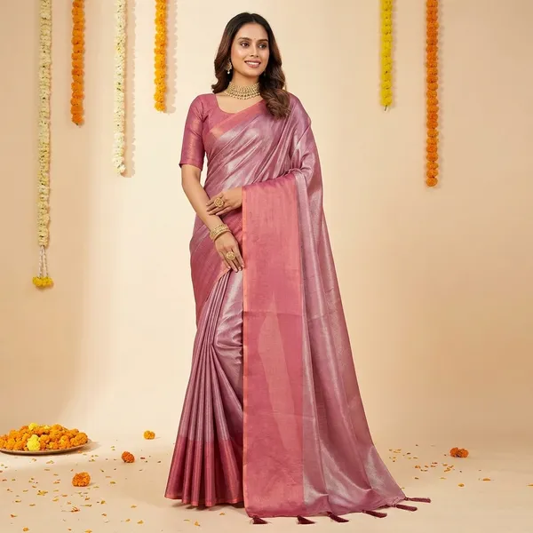 Beetroot_Pink_Silk_Blouse_Piece_Saree_With_Blouse_Piece_For_Women