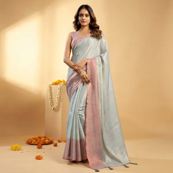 Sea_Blue_Silk_Blouse_Piece_Saree_With_Blouse_Piece_For_Women