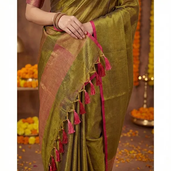 Brown_Silk_Golden_Border_And_Tassels_Saree_With_Blouse_Piece_For_Women