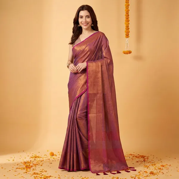Pink_Silk_Golden_Border_And_Tassels_Saree_With_Blouse_Piece_For_Women