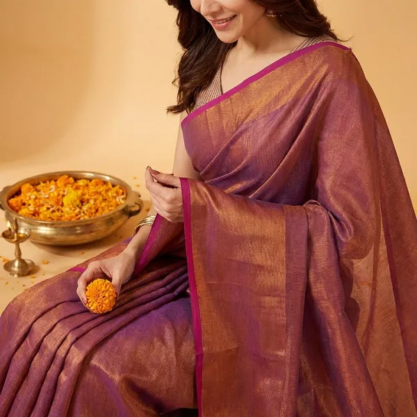 Pink_Silk_Golden_Border_And_Tassels_Saree_With_Blouse_Piece_For_Women