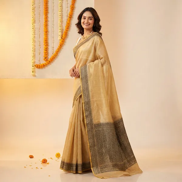 Yellow_Linen_Woven_Border_Saree_With_Blouse_Piece_For_Women
