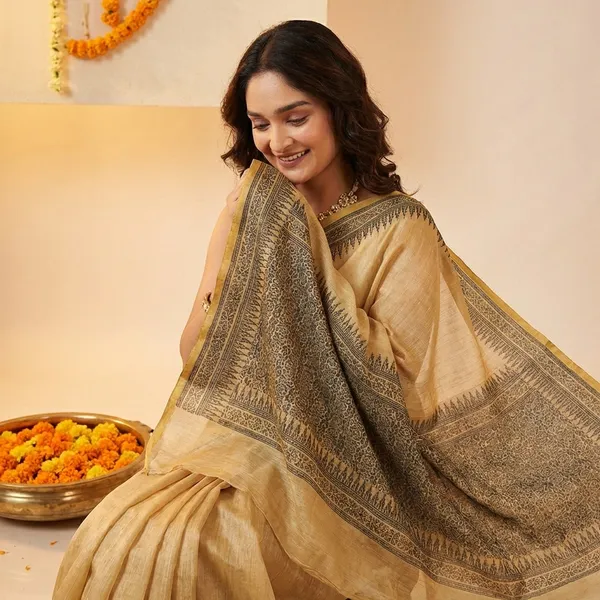 Yellow_Linen_Woven_Border_Saree_With_Blouse_Piece_For_Women