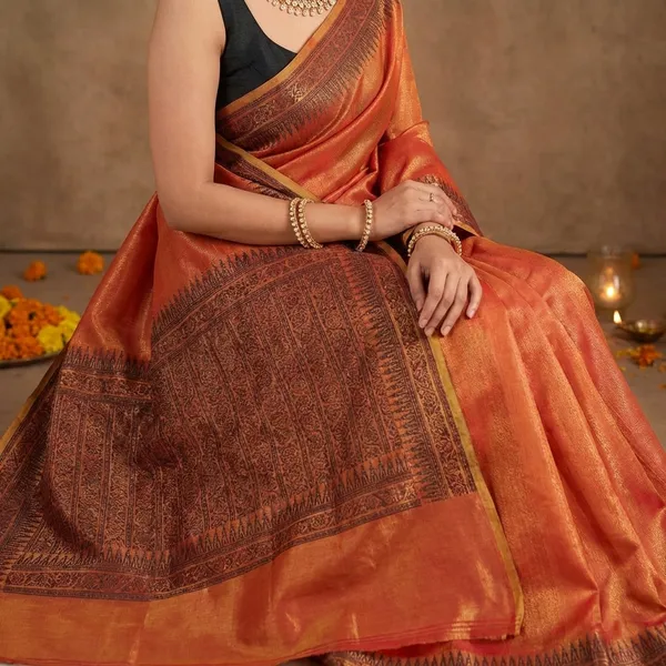 Orange_Linen_Tissue_Woven_Border_Saree_With_Blouse_Piece_For_Women
