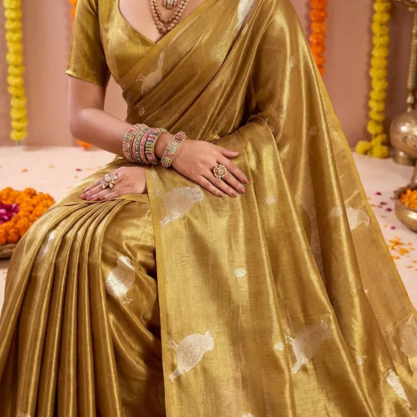 Mehndi_Green_Banarasi_Silk_Saree_With_Blouse_Piece_For_Women