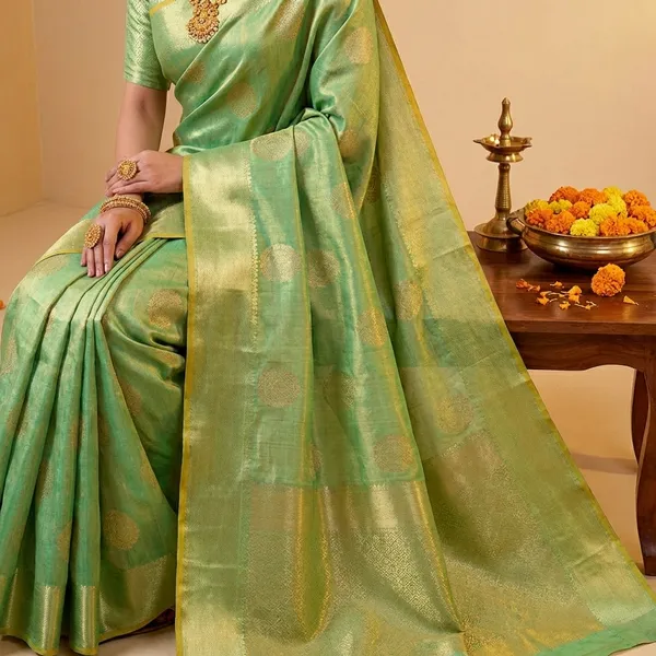 Pista_Green_Banarasi_Silk_Saree_With_Blouse_Piece_For_Women