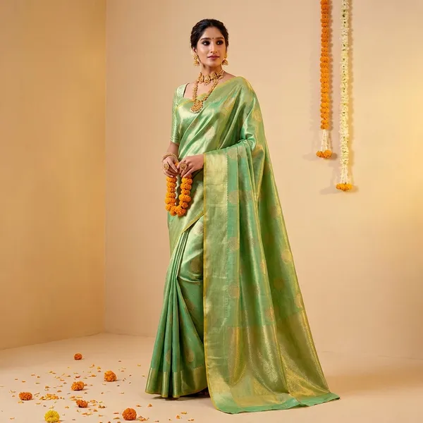 Pista_Green_Banarasi_Silk_Saree_With_Blouse_Piece_For_Women