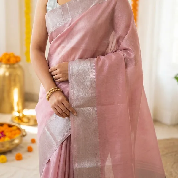 Pink_Pure_Silk_Contrast_Border_Saree_With_Blouse_Piece_For_Women