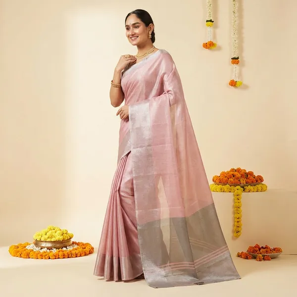 Pink_Pure_Silk_Contrast_Border_Saree_With_Blouse_Piece_For_Women