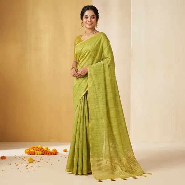 Light_Green_Silk_Golden_Border_Saree_With_Blouse_Piece_For_Women