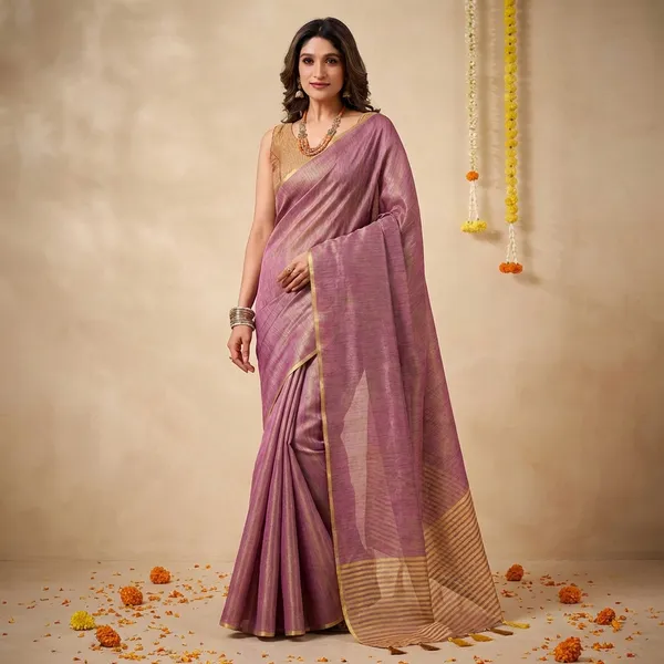 Violet_Silk_Golden_Border_Saree_With_Blouse_Piece_For_Women