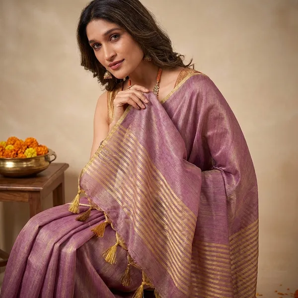 Violet_Silk_Golden_Border_Saree_With_Blouse_Piece_For_Women