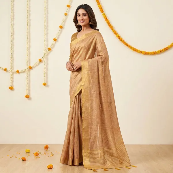 Brown_Silk_Golden_Border_Saree_With_Blouse_Piece_For_Women