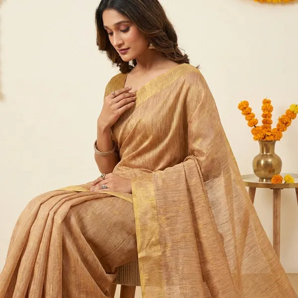 Brown_Silk_Golden_Border_Saree_With_Blouse_Piece_For_Women