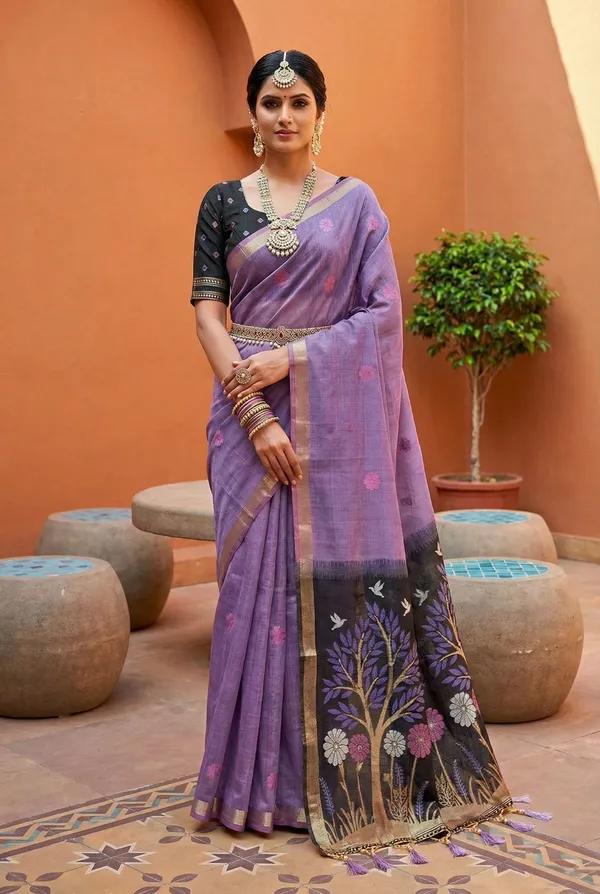 Soft_Pure_Muga_Cotton__saree_with_Meenakari__weaving_touchup_motifs_design