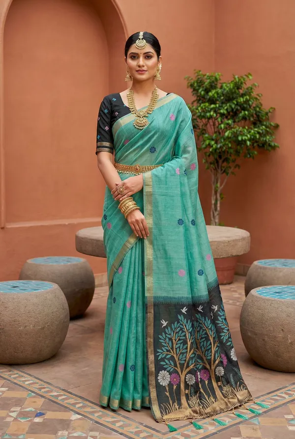Soft_Pure_Muga_Cotton__saree_with_Meenakari__weaving_touchup_motifs_design