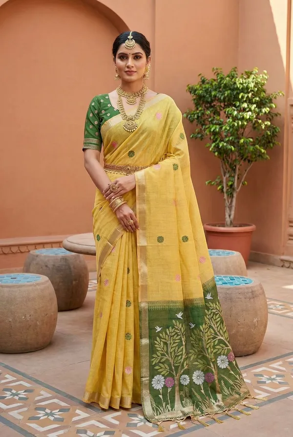 Soft_Pure_Muga_Cotton__saree_with_Meenakari__weaving_touchup_motifs_design