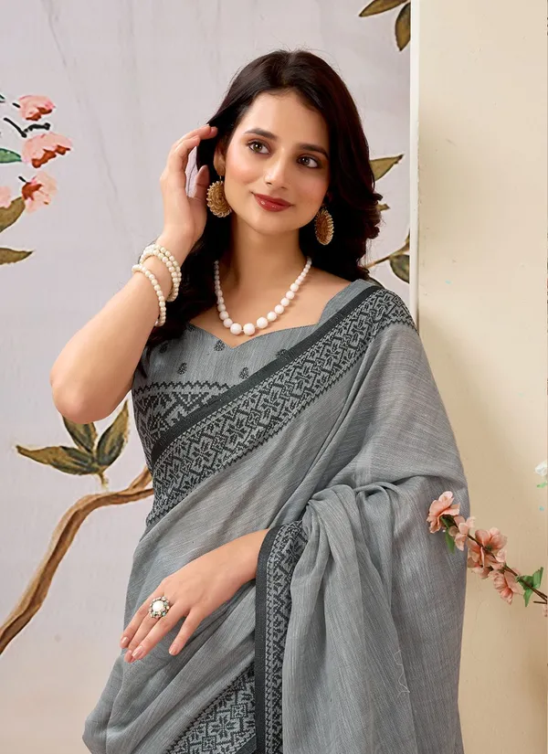 Grey_Linen_Contrast_Border_Saree_With_Blouse_Piece_For_Women
