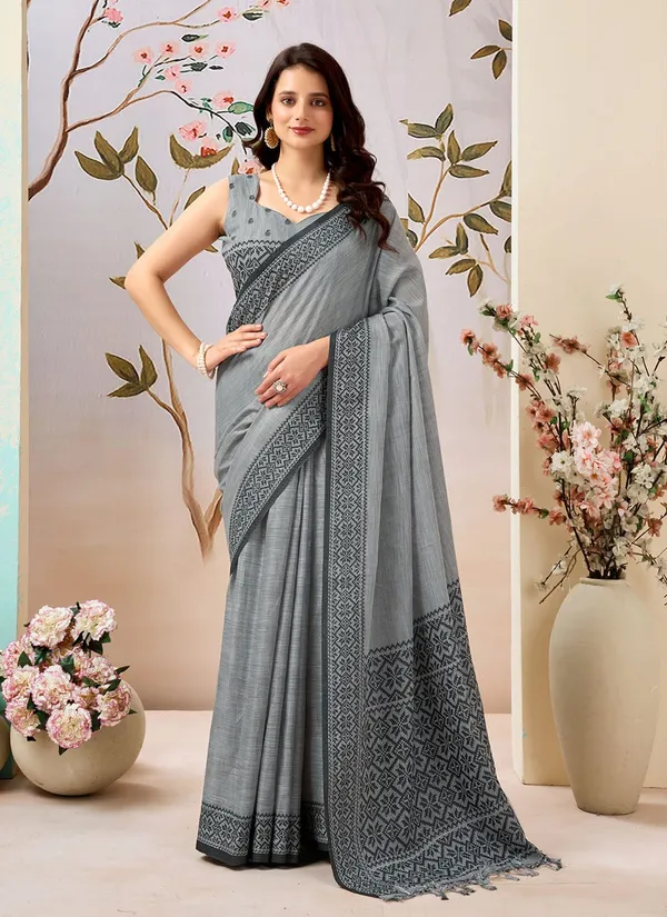 Grey_Linen_Contrast_Border_Saree_With_Blouse_Piece_For_Women